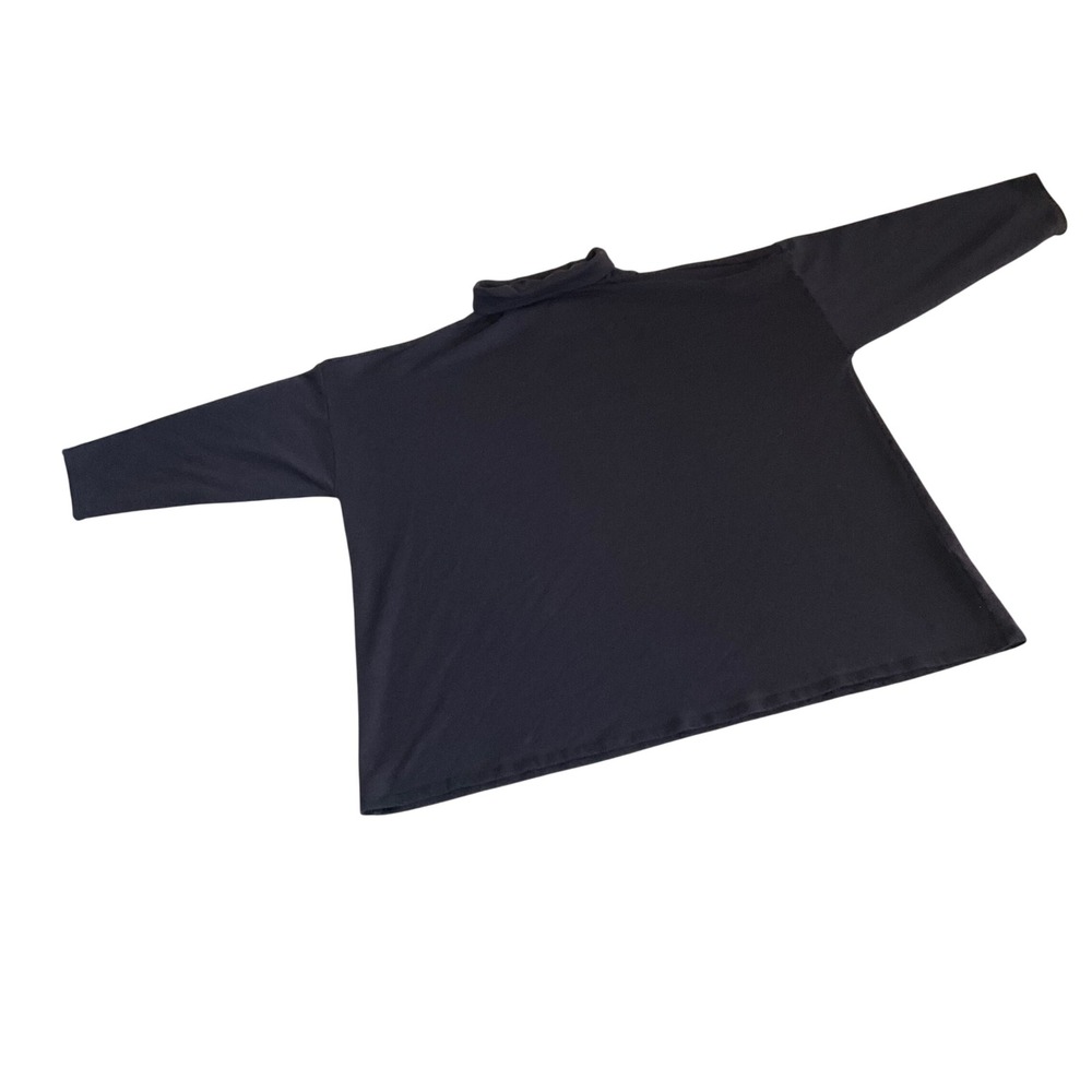 Eileen Fisher Turtleneck Top Women 3X Navy Blue Tencel Blend Boxy Long Sleeve